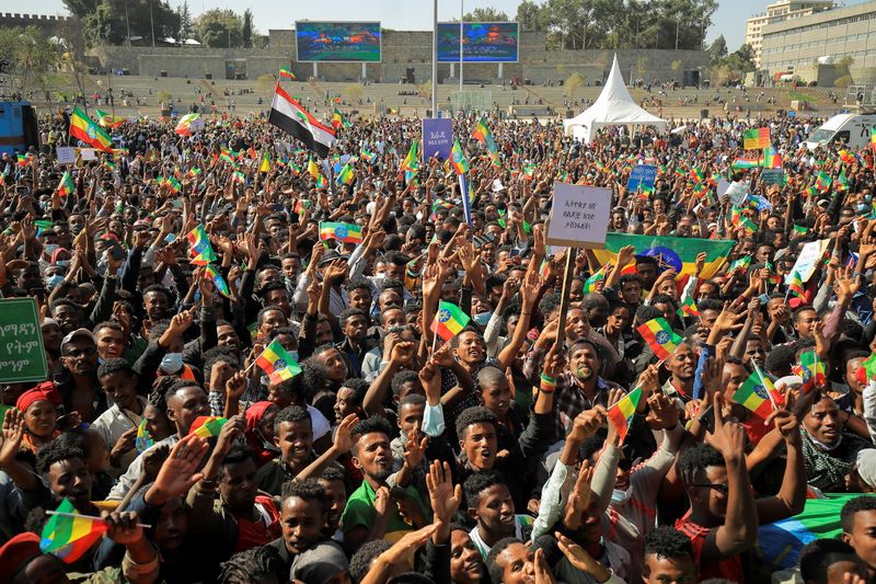 At rally to back military's campaign, Ethiopians denounce the U.S.