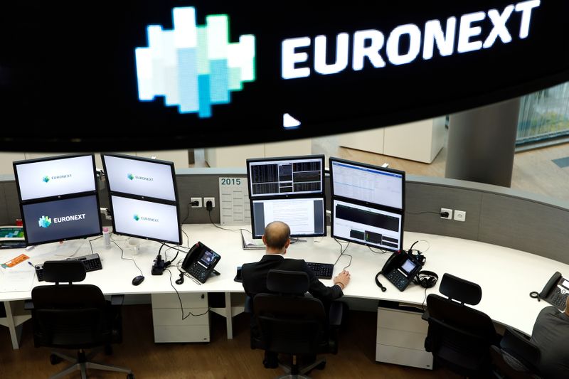European shares pause after rally; French stocks at record high