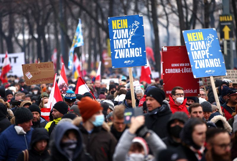 Mass protest in Vienna against Austria's controversial COVID restrictions